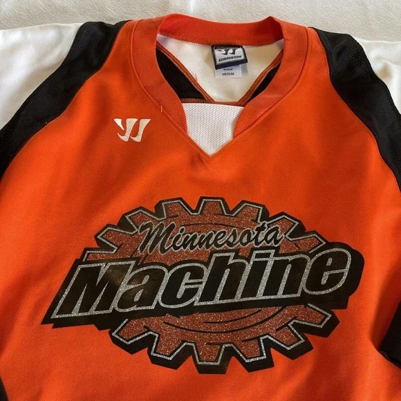 Minnesota Machine Hockey Jersey Sz M Orange Black White Glitter #2 Game Used - Picture 2 of 12